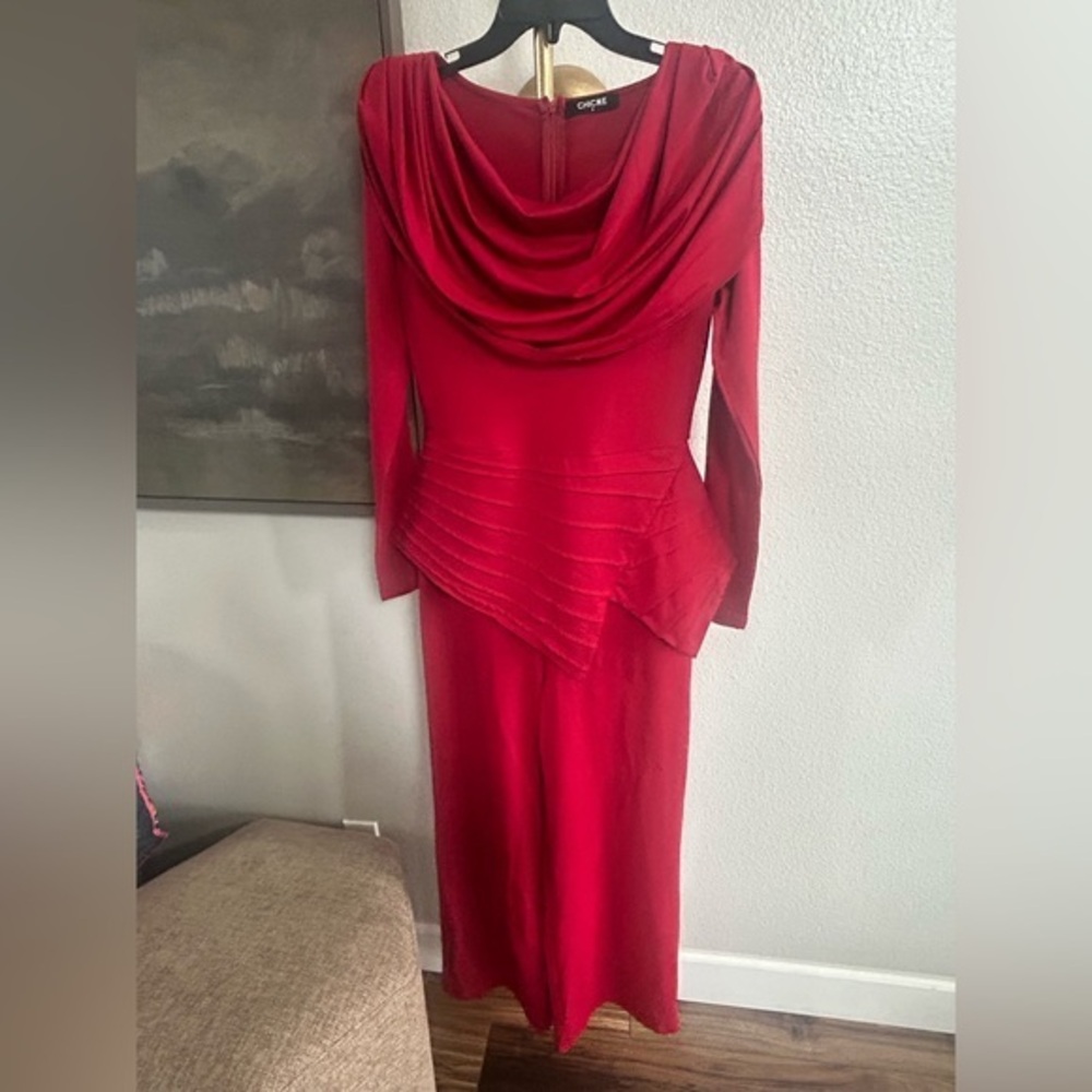 NWOT ChicMe Red Long Sleeve Draped Pantsuit